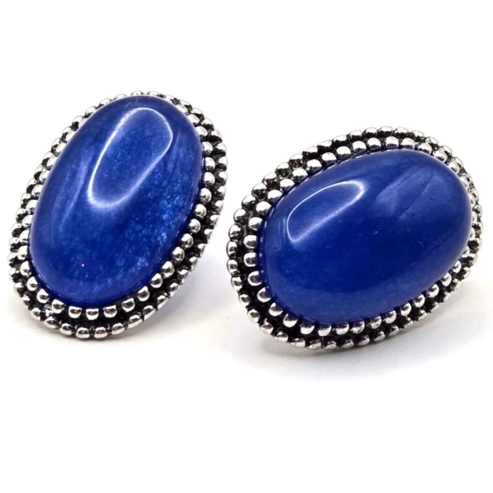 Blue Oval Acrylic Cabachon Earrings